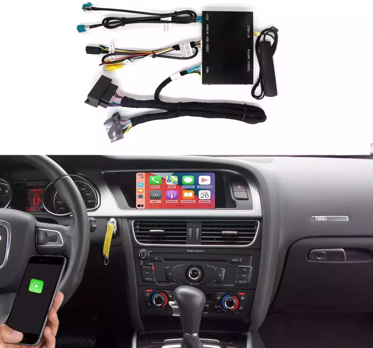Autoradio GPS tactile Bluetooth Android & Apple Carplay Audi A4, S4, RS4 +  caméra de recul