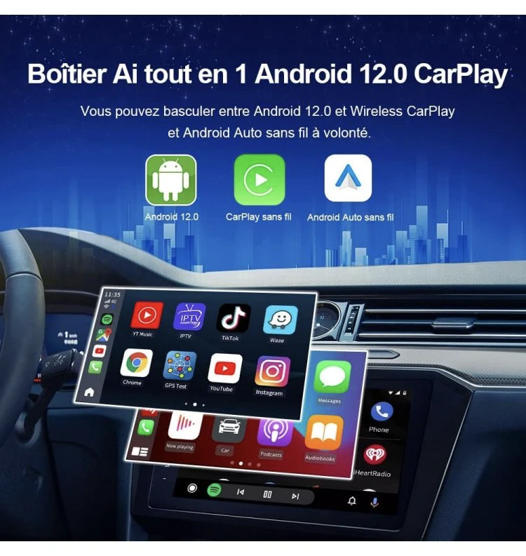 Boîtier Apple Carplay & Android Auto sans fil pour Volkswagen